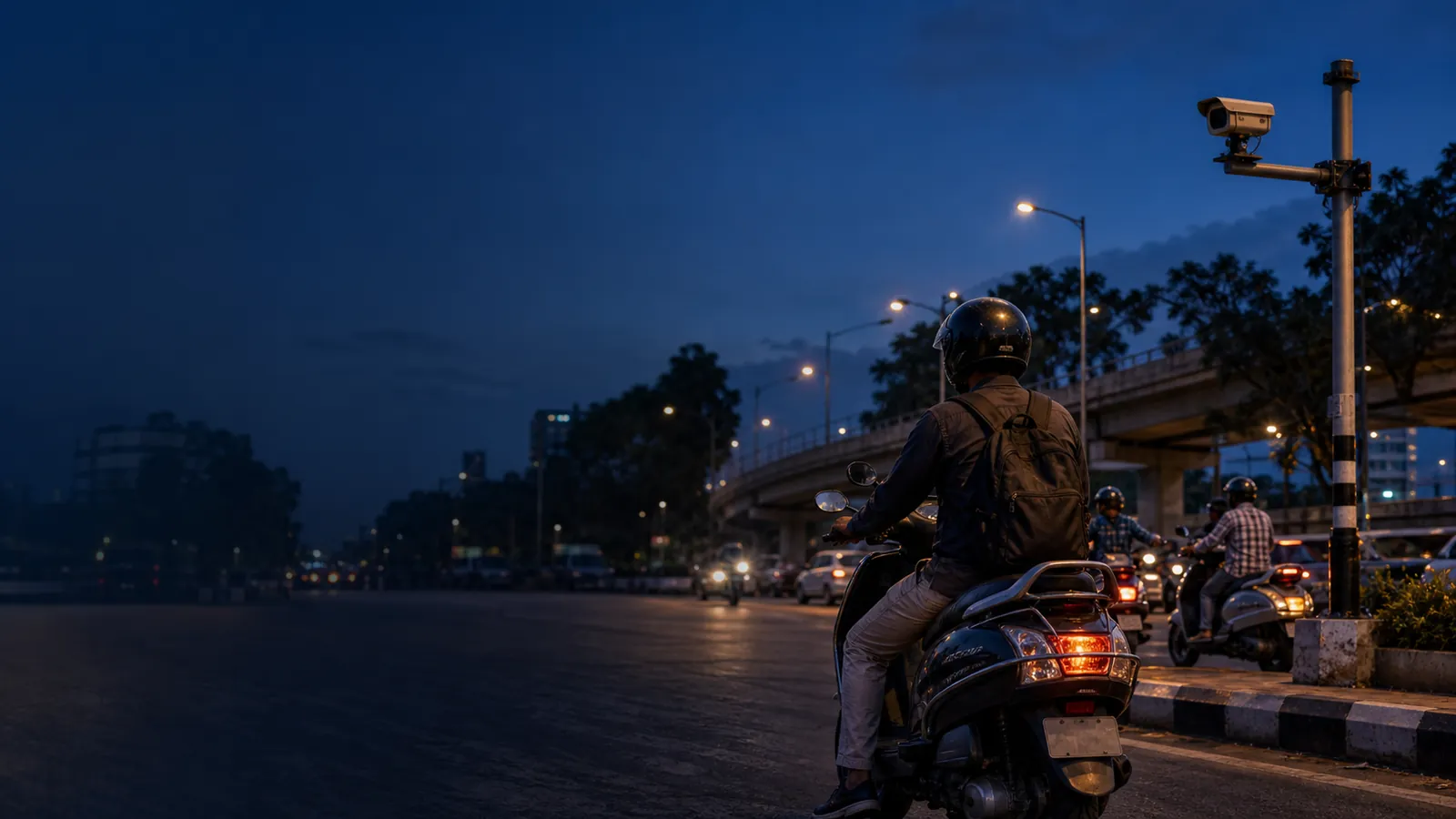 Scooter rider at a traffic junction